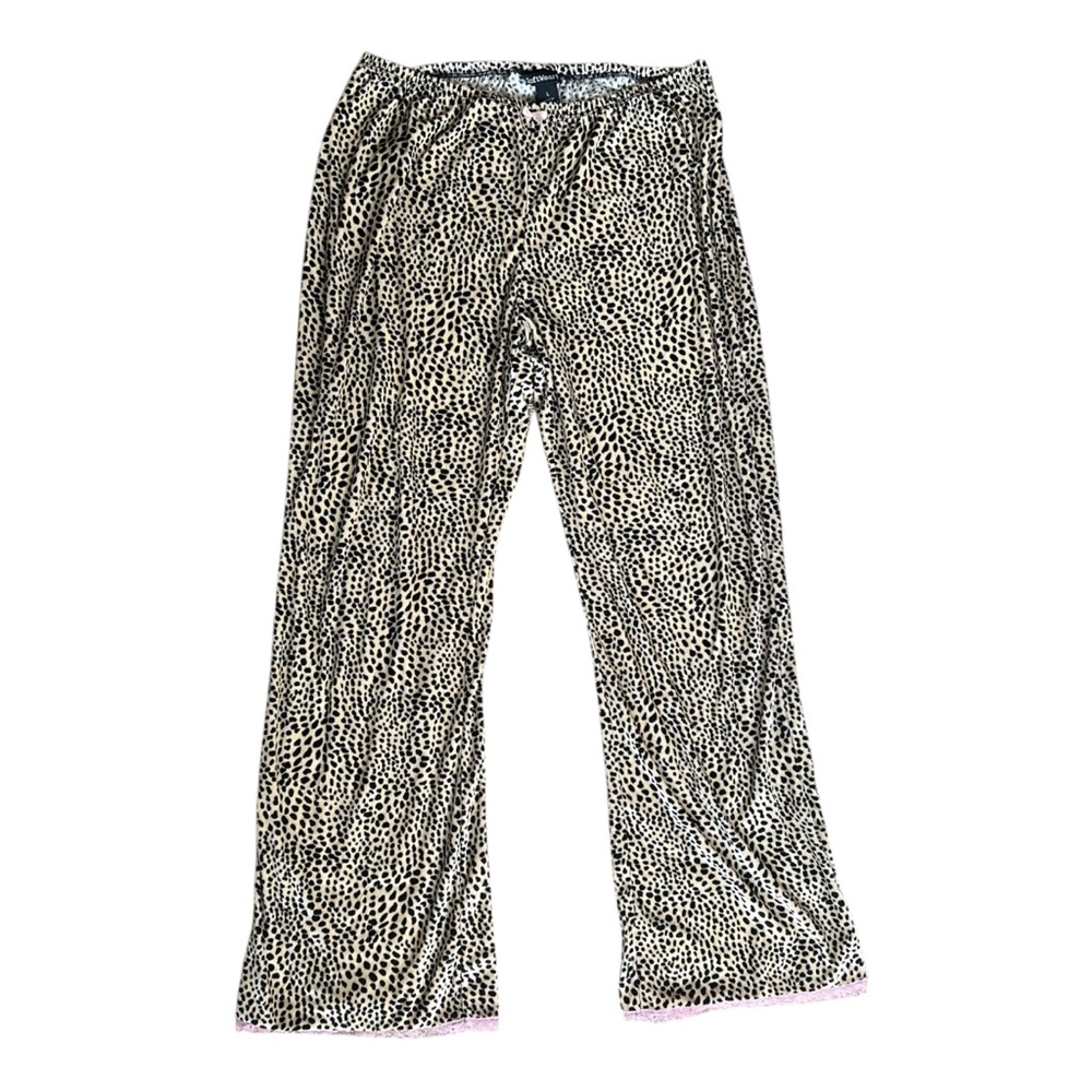 SoftWear Vintage Y2K cheetah print pajama pants with pink lace cuffs Size Large